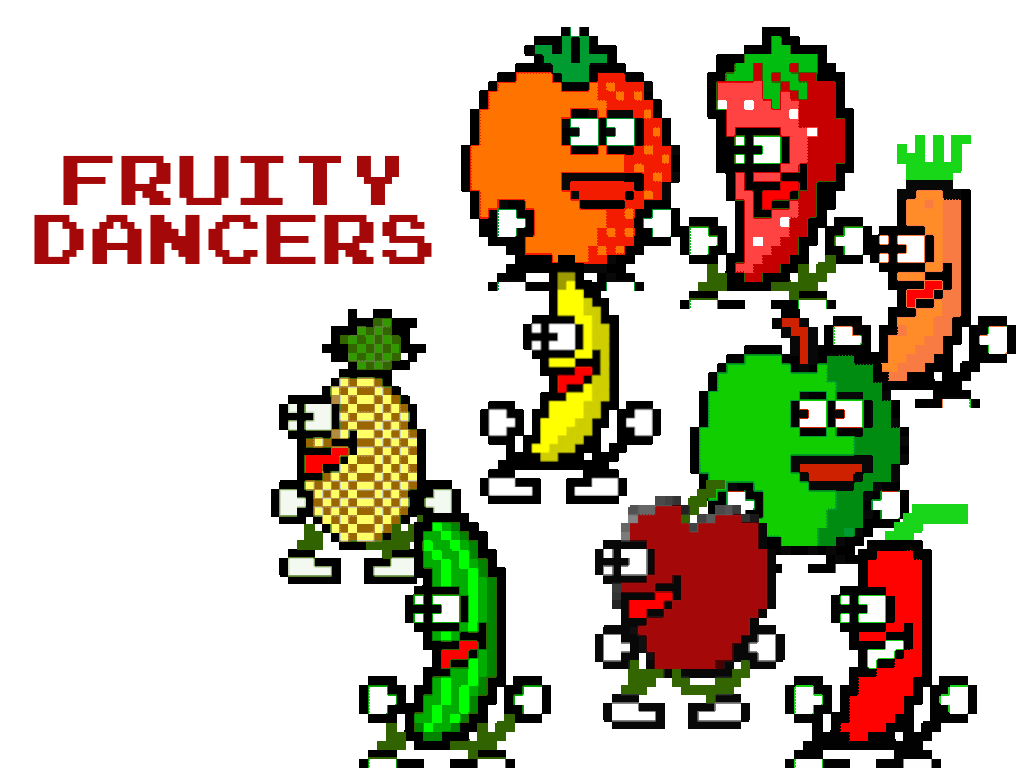fruity dancers ~ animated fruit iMessage sticker pack artwork